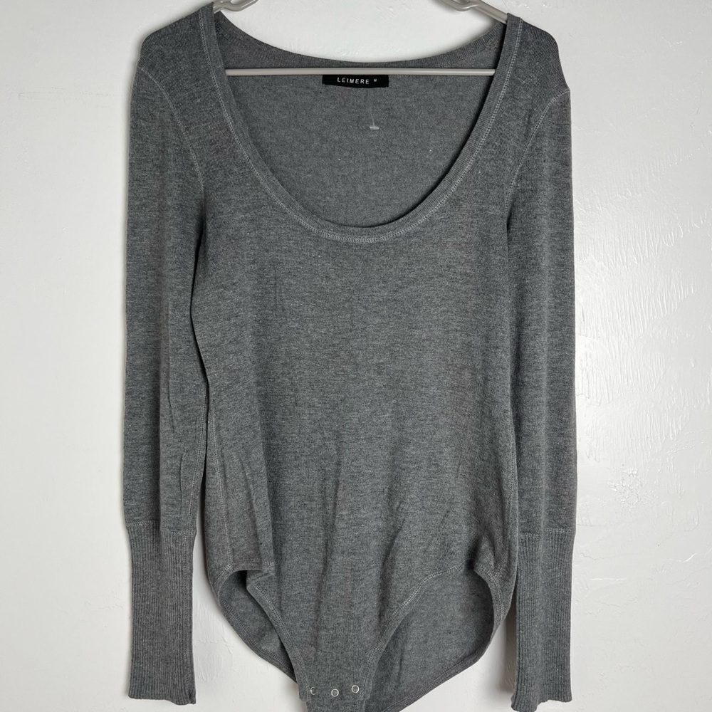 Leimere Women Long Sleeve Bodysuit Grey‎ Size M